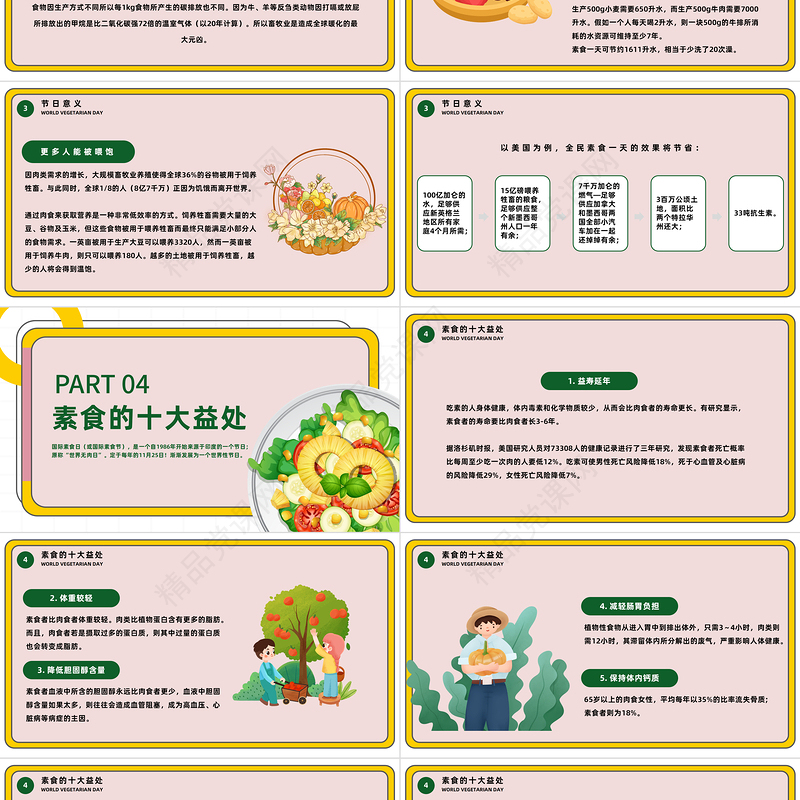 2022国际素食日PPT精美卡通轻食主义健康生活国际素食日主题班会模板课件
