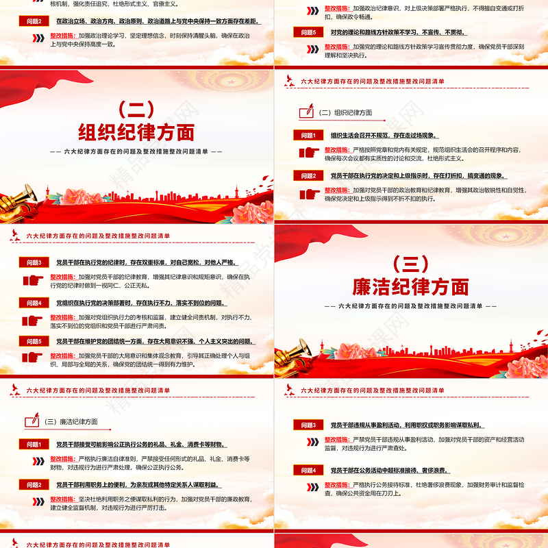 六大纪律方面存在的问题及整改措施整改问题清单PPT创意简洁党纪学习教育课件