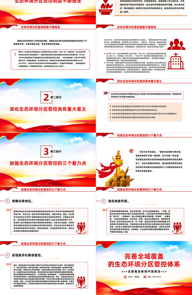 健全全域覆盖的生态环境分区管控体系PPT简洁风全面推进美丽中国建设课件