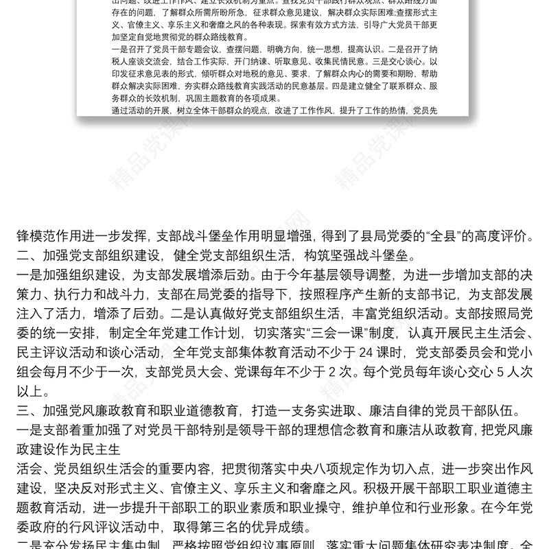 党支部年度工作总结报告例文