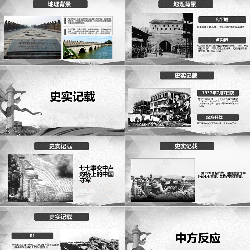 原创卢沟桥事变七七事变抗战胜利PPT模板-版权可商用