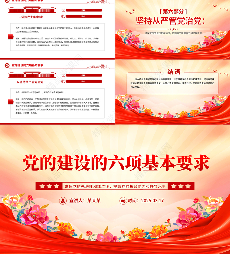 2025党的建设的六项基本要求PPT党建理论主题课件下载