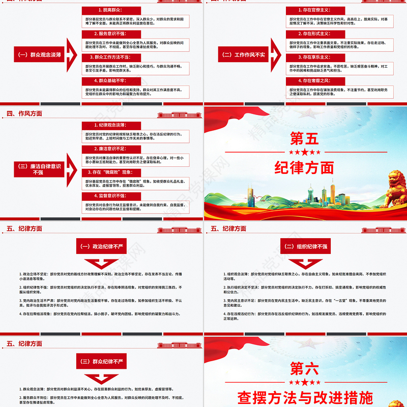 红色简洁基层党员问题查摆清单个人对照检查PPT课件