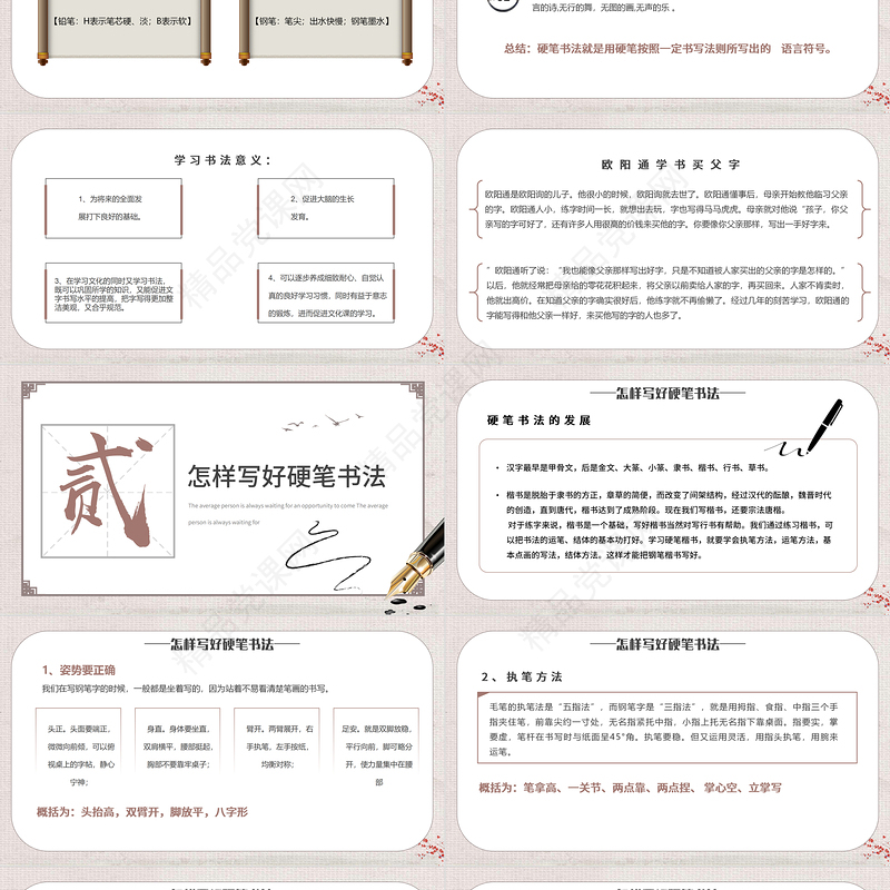 小学硬笔书法课程PPT淡雅中国风小学硬笔书法课程介绍课件模板