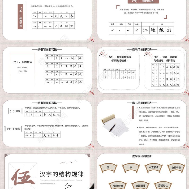 小学硬笔书法课程PPT淡雅中国风小学硬笔书法课程介绍课件模板