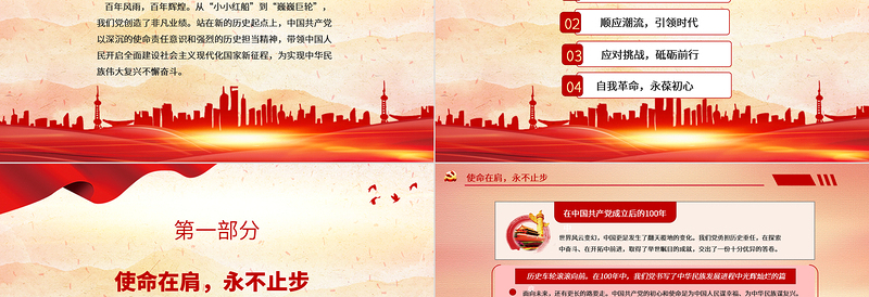 百年大党的历史担当PPT模板党史知识党性教育党课