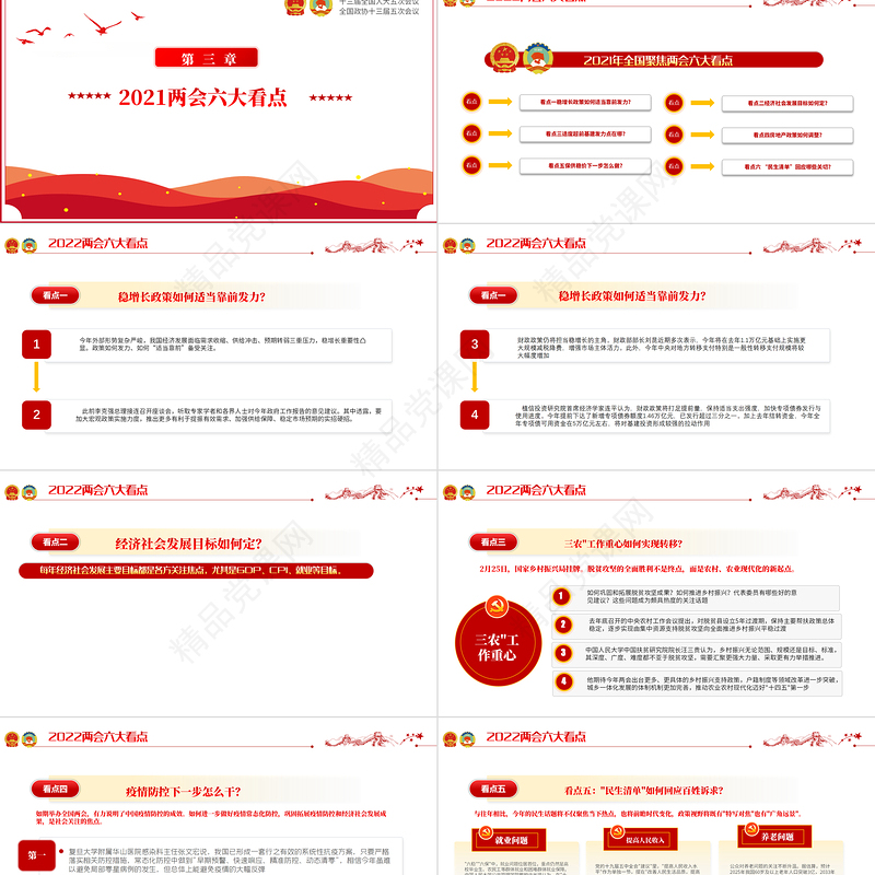 聚焦全国两会一起向未来PPT红色精品学习贯彻2022全国两会精神解读专题党课课件模板下载