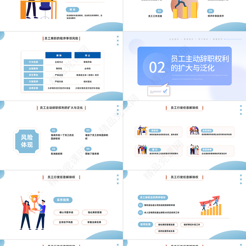 2024员工的离职与法律风险防范PPT插画风企业人力资源培训新员工专题培训模板课件