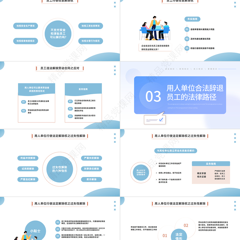 2024员工的离职与法律风险防范PPT插画风企业人力资源培训新员工专题培训模板课件