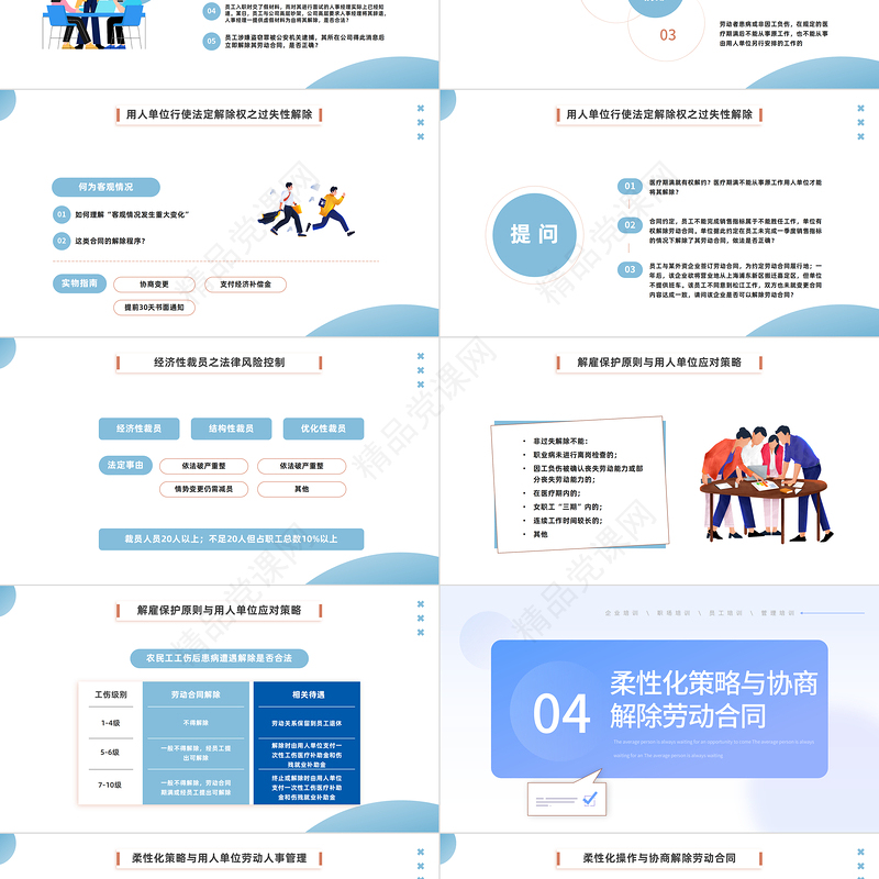 2024员工的离职与法律风险防范PPT插画风企业人力资源培训新员工专题培训模板课件