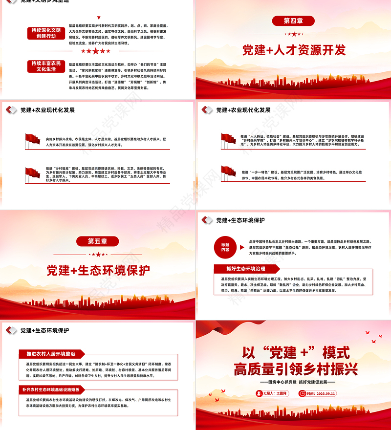 以“党建 +”模式高质量引领乡村振兴PPT党政风实用围绕中心抓党建抓好党建促发展党课课件