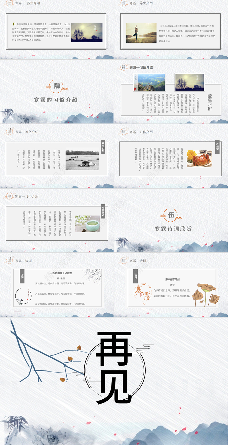二十四节气之寒露灰白色简约PPT模板