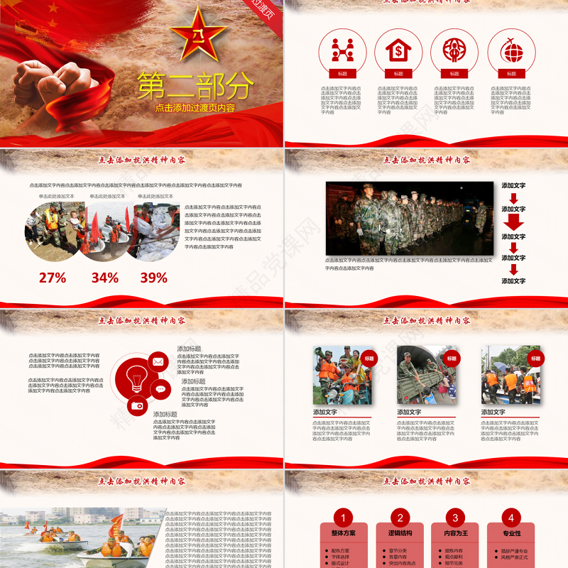 原创38P抗洪救灾解放军武警抗洪精神PPT-版权可商用