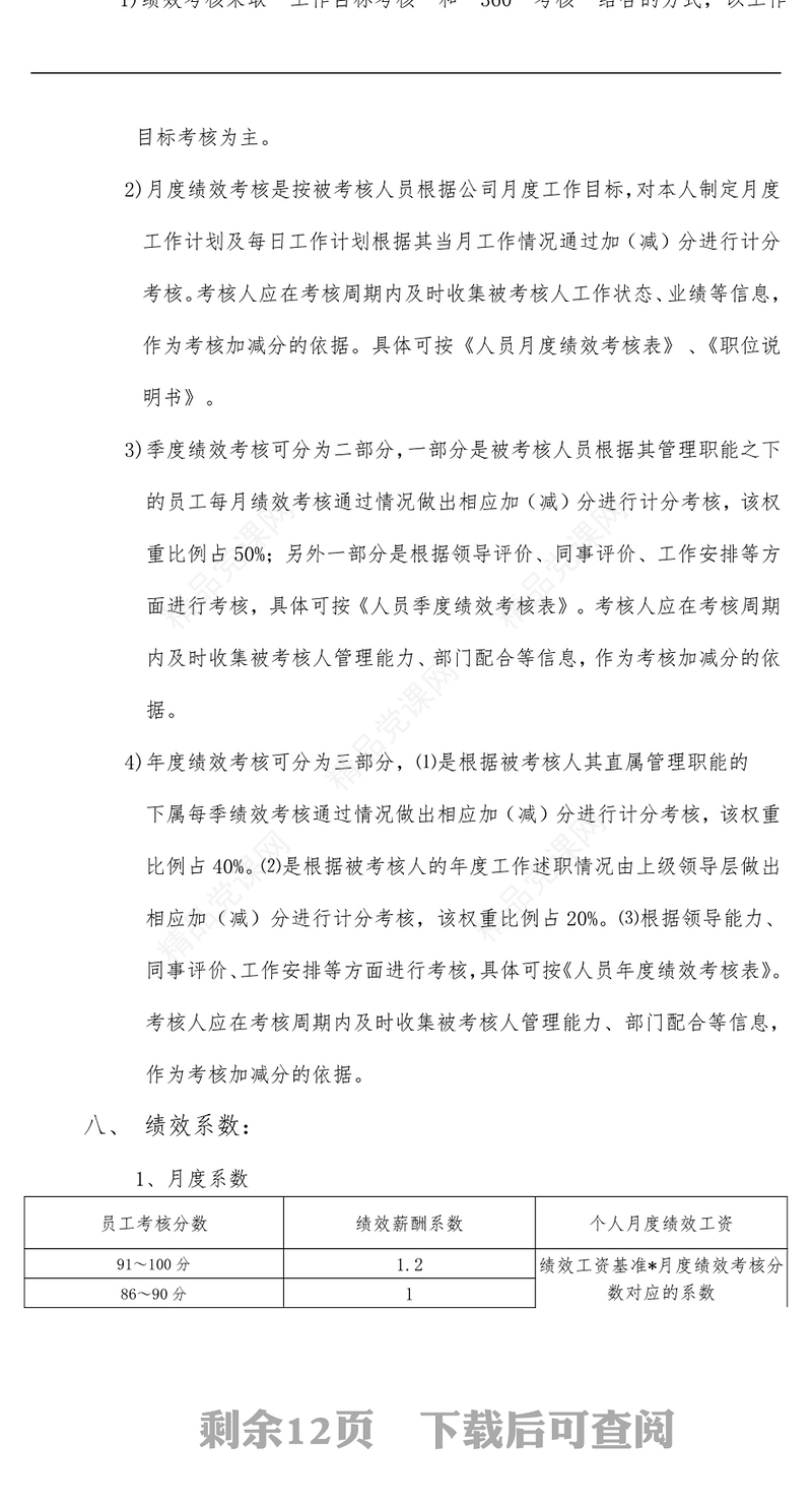 绩效考核管理制度