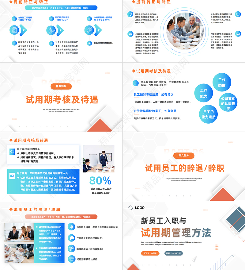 2024新员工入职与试用期管理方法PPT简约商务风企业新员工培训课件下载