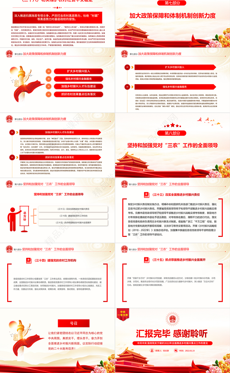 中央一号文件PPT党政风优质关于做好全面推进乡村振兴重点工作的意见党课课件