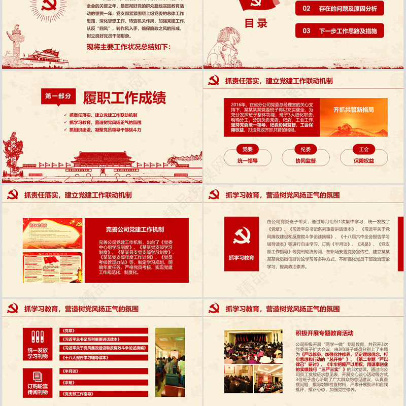 党员干部党委书记述职报告党支部工作总结ppt