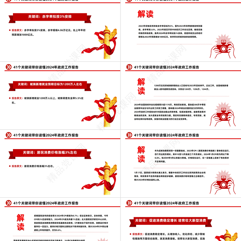41个关键词2024年两会政府工作报告PPT大气精美两会精神学习党课课件