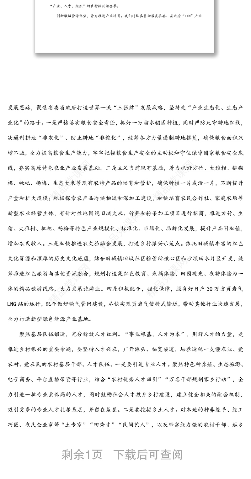 在乡村振兴大会上的表态发言