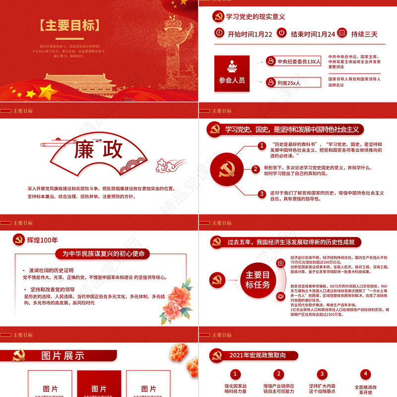 2022党员大会年终工作总结PPT红色党政风党支部党组织年终党员大会专题课件模板