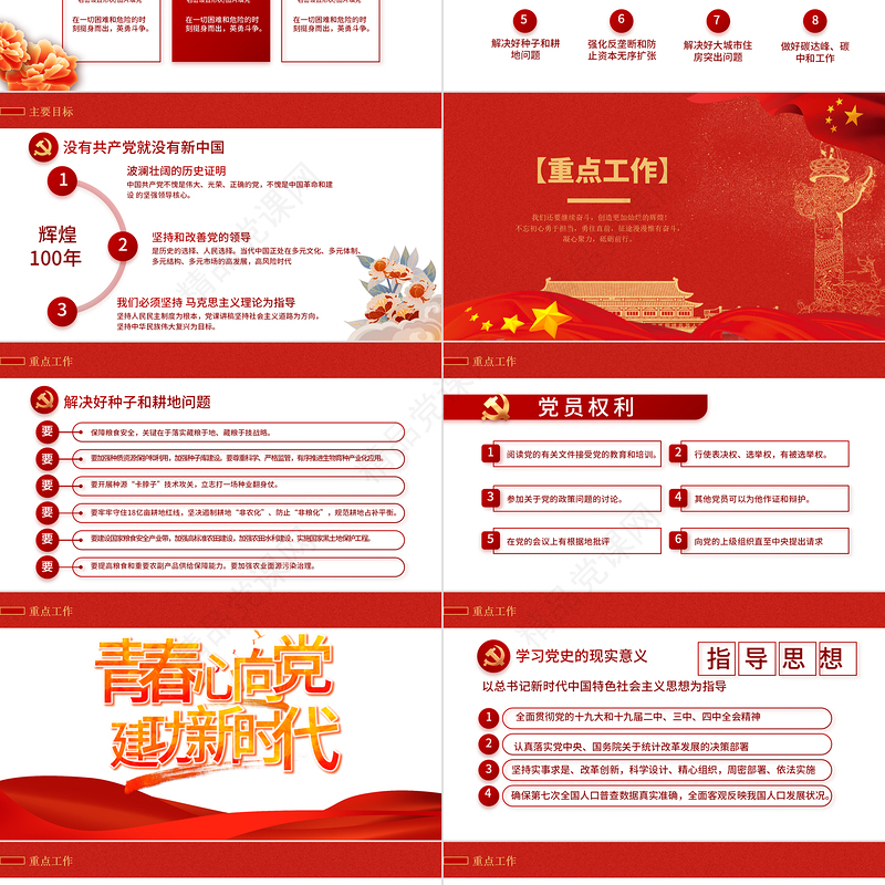 2022党员大会年终工作总结PPT红色党政风党支部党组织年终党员大会专题课件模板