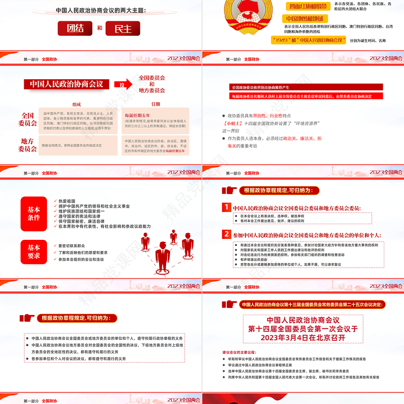 2023全国两会是个什么会两会知识手册PPT简约优质风两会知识手册主题党课课件模板