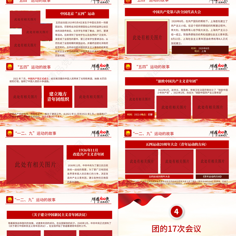 1922-百年团史PPT党政风简约庆祝中国共青团建团100周年专题团课课件模板下载
