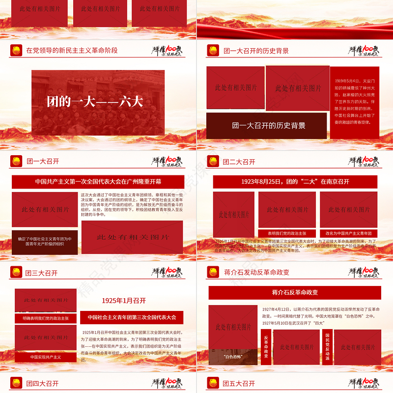 1922-百年团史PPT党政风简约庆祝中国共青团建团100周年专题团课课件模板下载