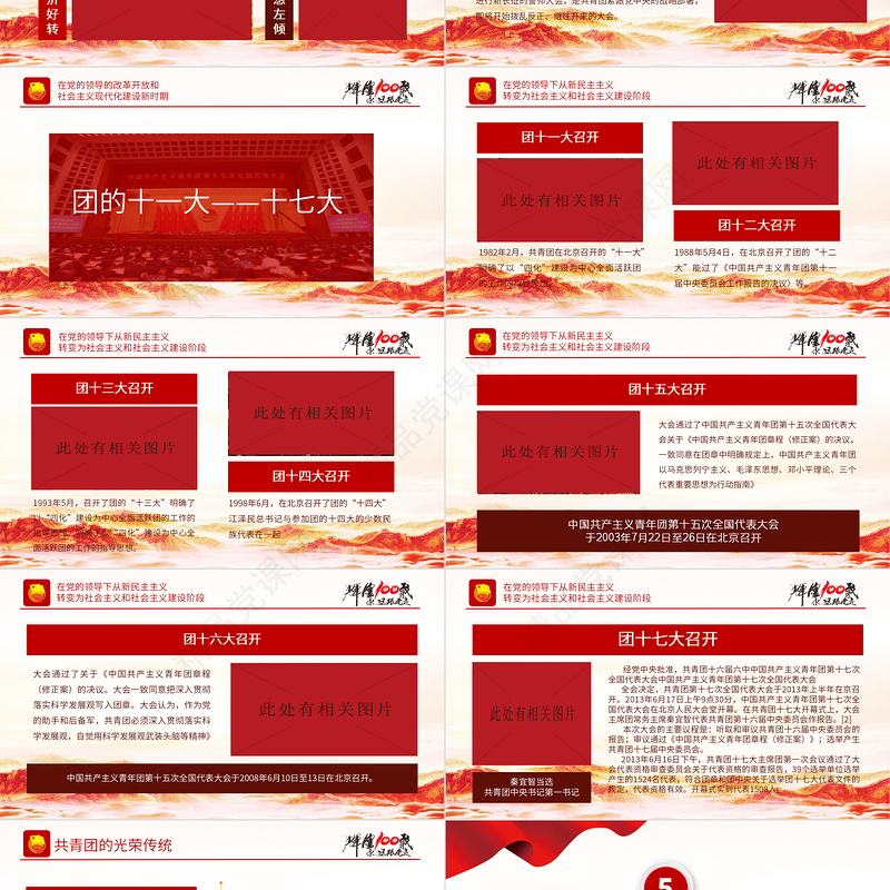 1922-百年团史PPT党政风简约庆祝中国共青团建团100周年专题团课课件模板下载