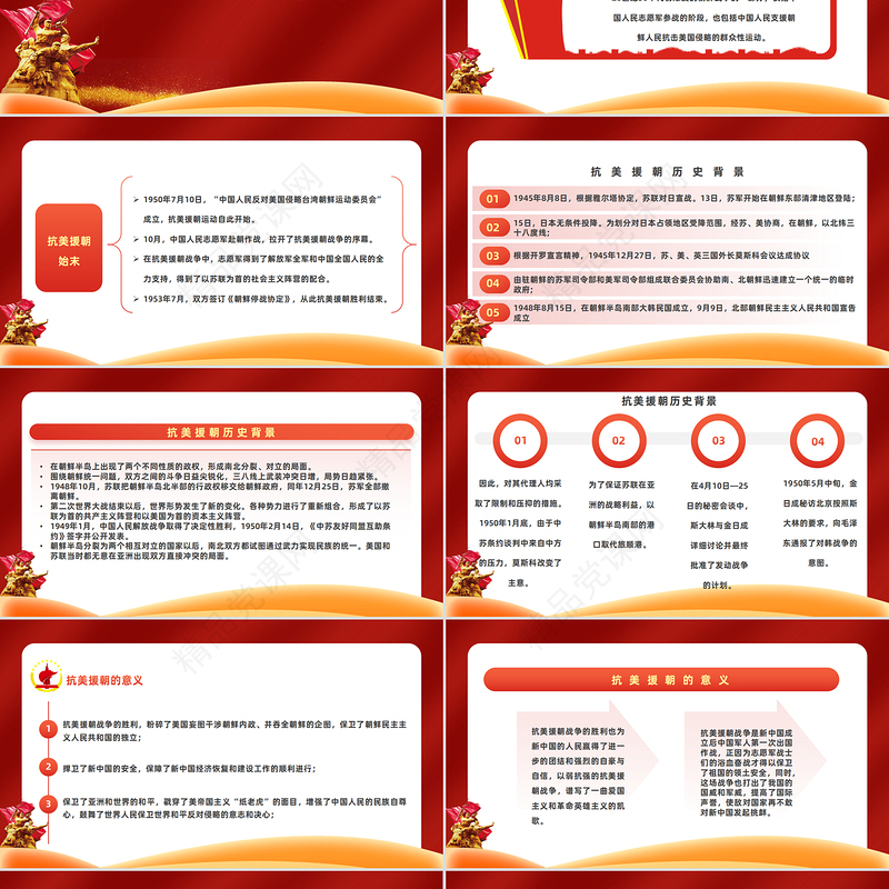 2023抗美援朝73周年纪念日PPT党政风简约风纪念中国人民志愿军抗美援朝73周年专题课件模板下载