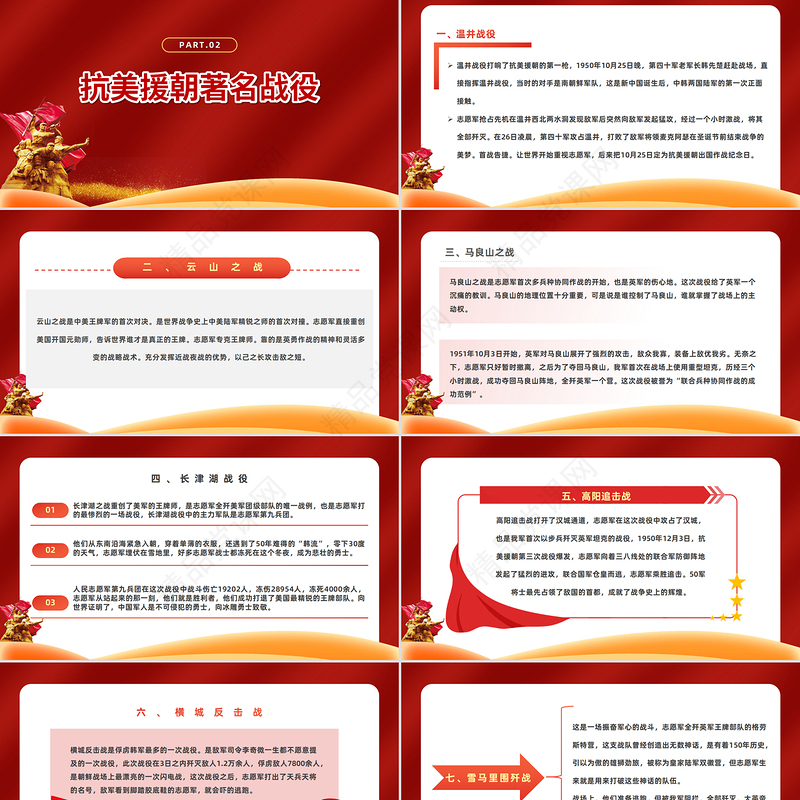 2023抗美援朝73周年纪念日PPT党政风简约风纪念中国人民志愿军抗美援朝73周年专题课件模板下载