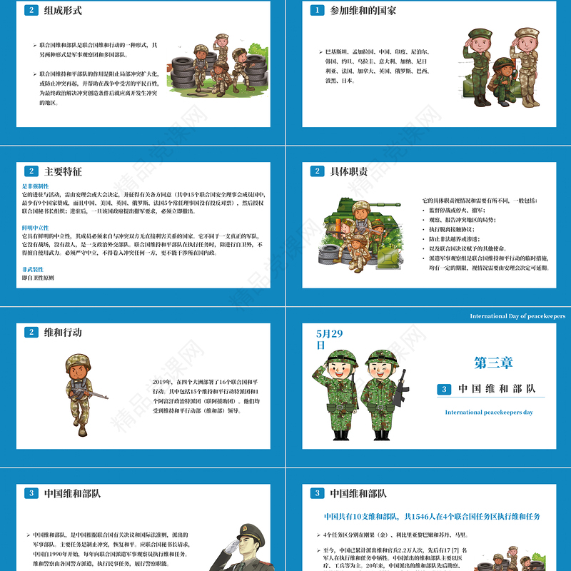 蓝色卡通风国际维和人员日主题介绍PPT