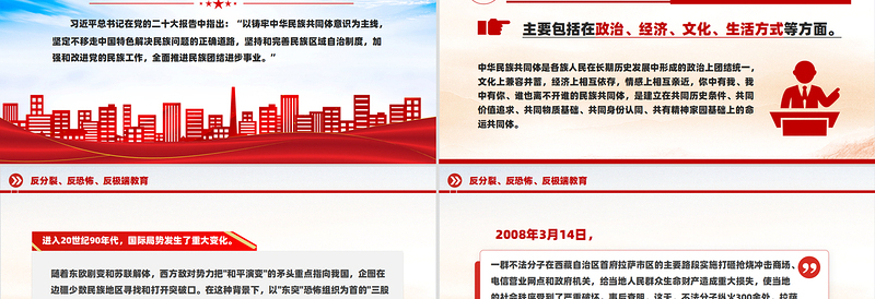 简洁风反分裂反恐怖反极端教育PPT民族团结专题课件