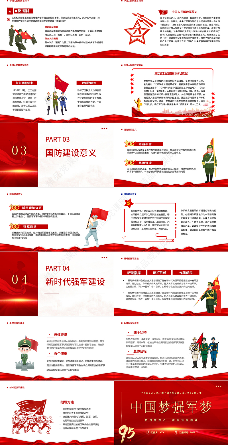 中国梦强军梦PPT党政大气风热烈庆祝中国人民解放军建军95周年专题党课课件模板