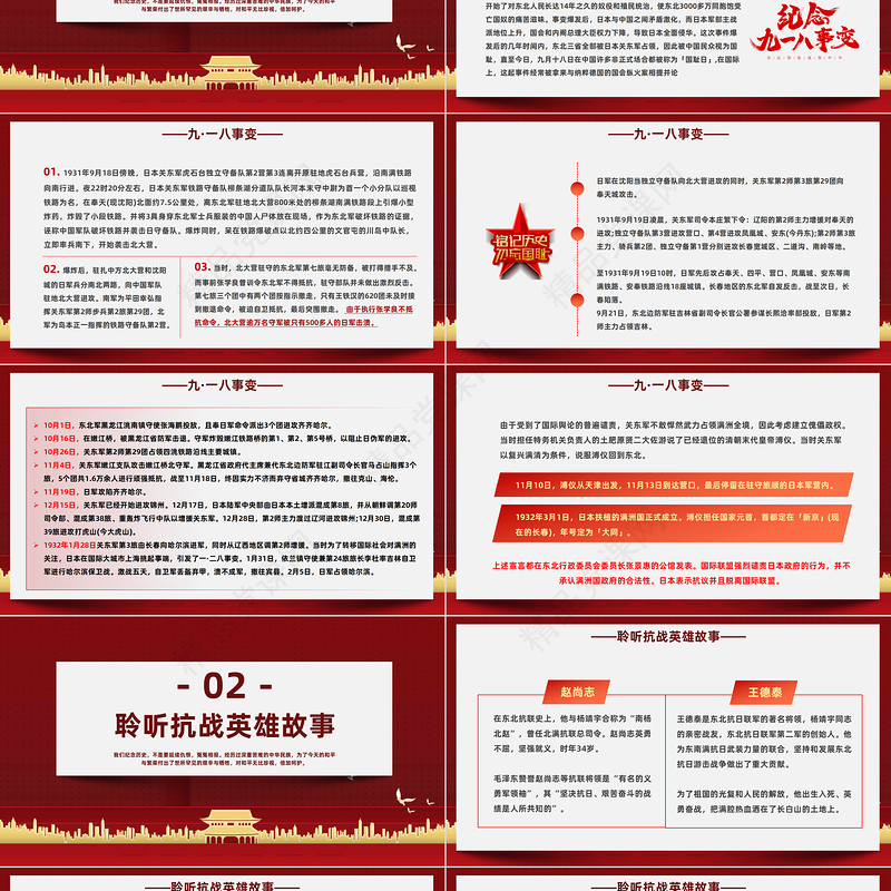 2023勿忘国耻振兴中华PPT党政风九一八事变主题班会课件模板