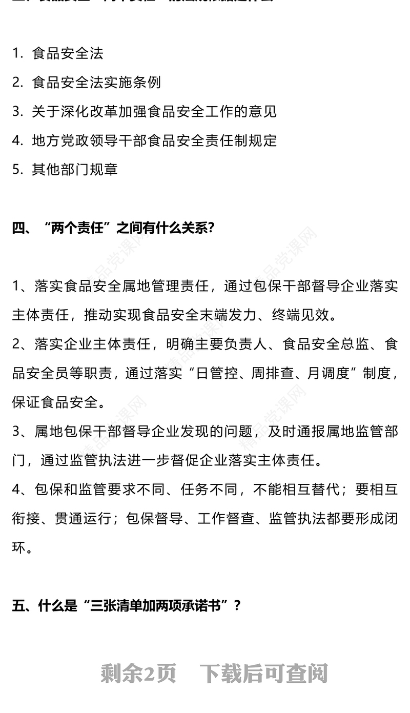 简洁大气食品安全“两个责任”政策解读党课讲稿