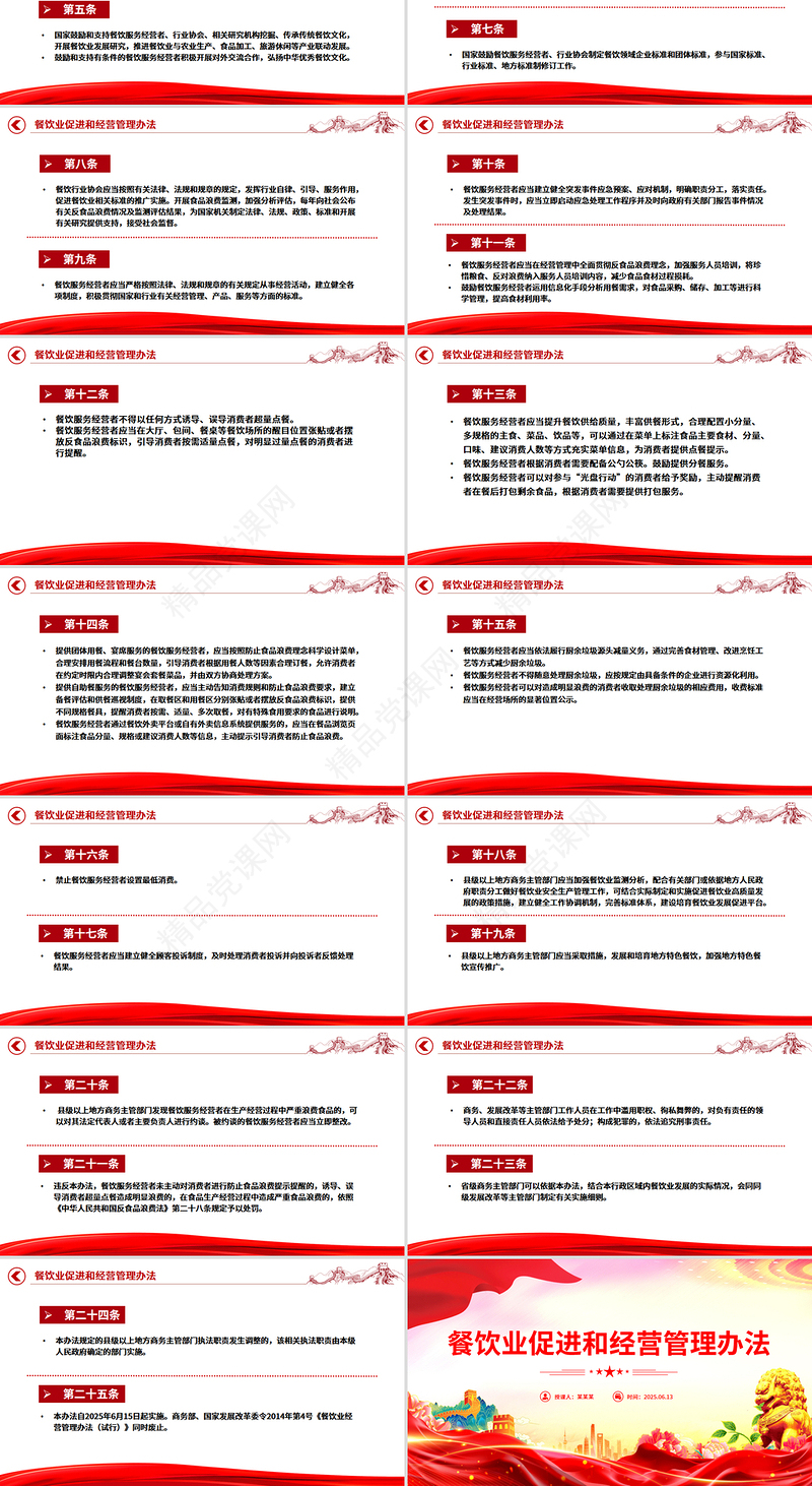 简洁大气《餐饮业促进和经营管理办法》全文PPT课件下载