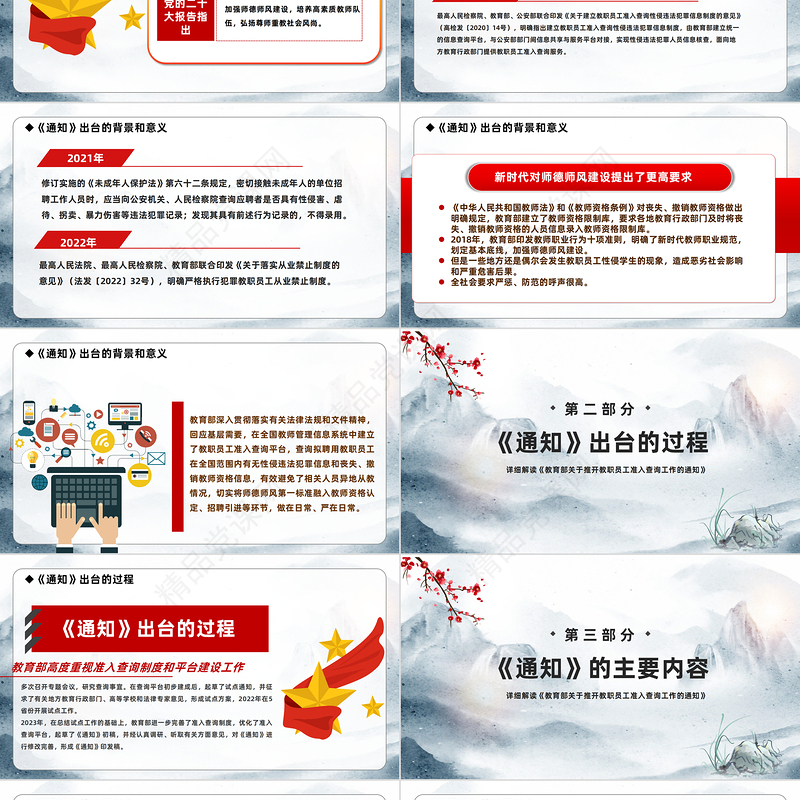 2024加强师德师风建设推开准入查询工作PPT水墨画风详细解读《教育部关于推开教职员工准入查询工作的通知》专题模板课件