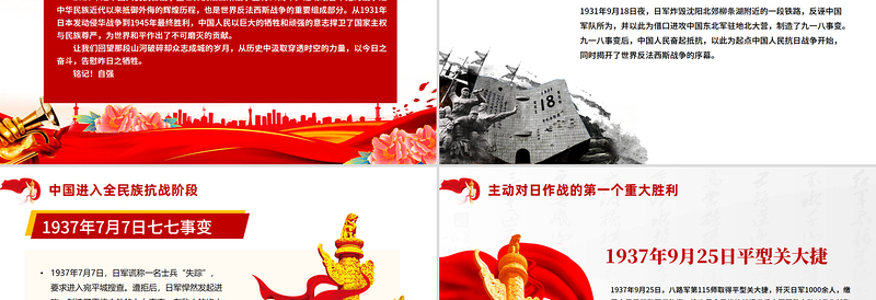 红色简洁纪念中国人民抗日战争暨世界反法西斯战争胜利80周年PPT牢记使命吾辈自强课件