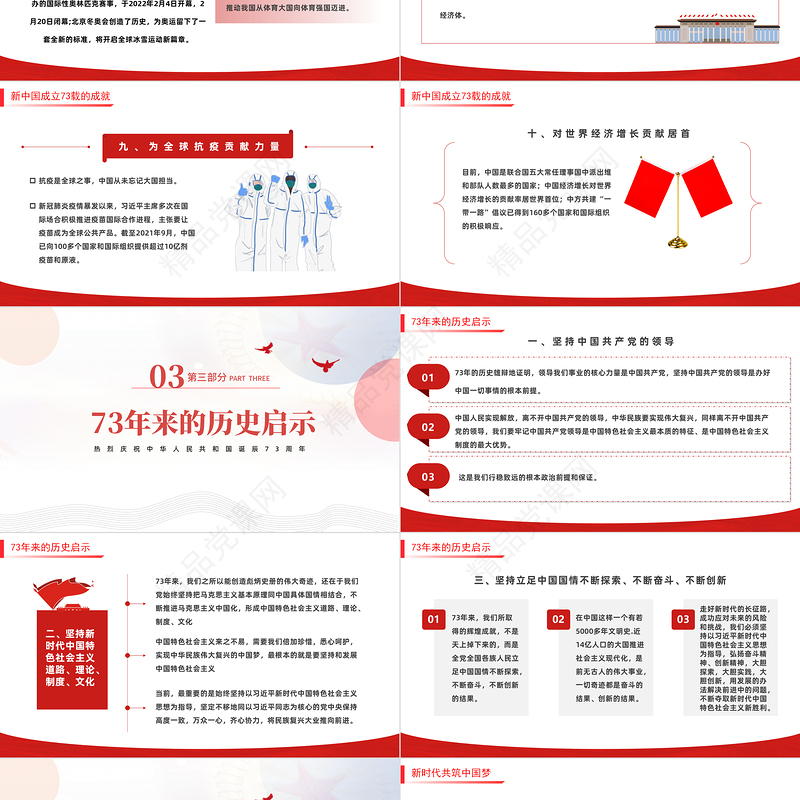 盛世中华举国同庆PPT红色党政风热烈庆祝中华人民共和国诞辰73周年主题课件模板下载