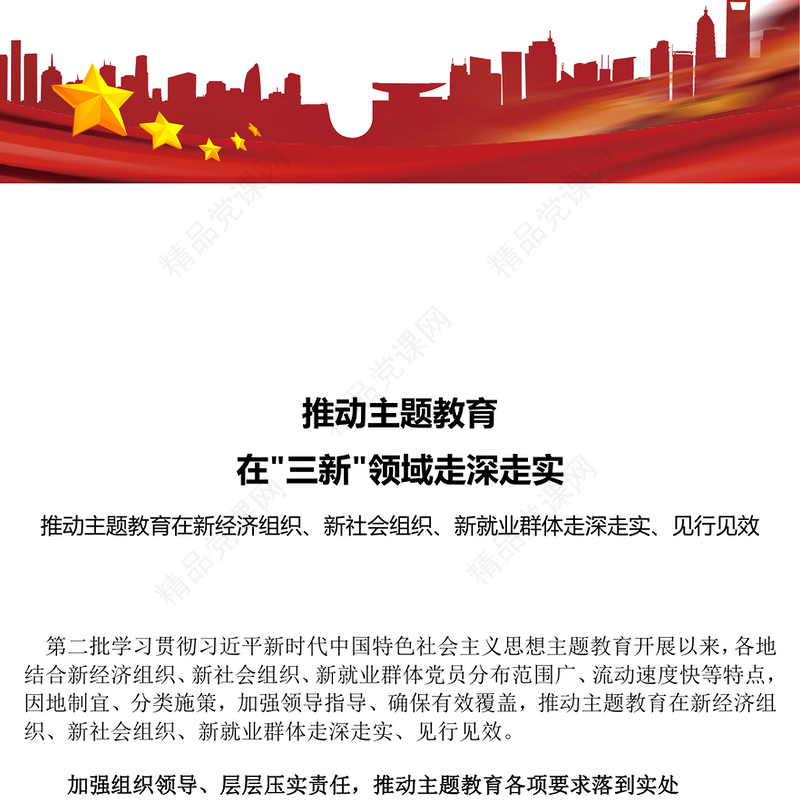 三新领域主题教育经验做法PPT红色精美主题教育微党课(讲稿)