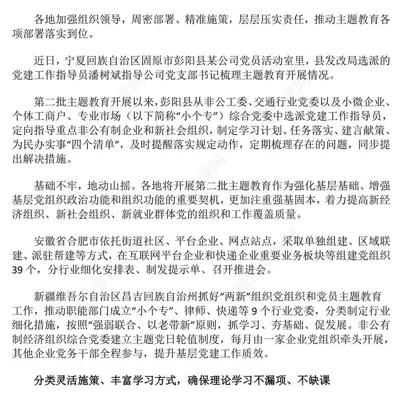三新领域主题教育经验做法PPT红色精美主题教育微党课(讲稿)