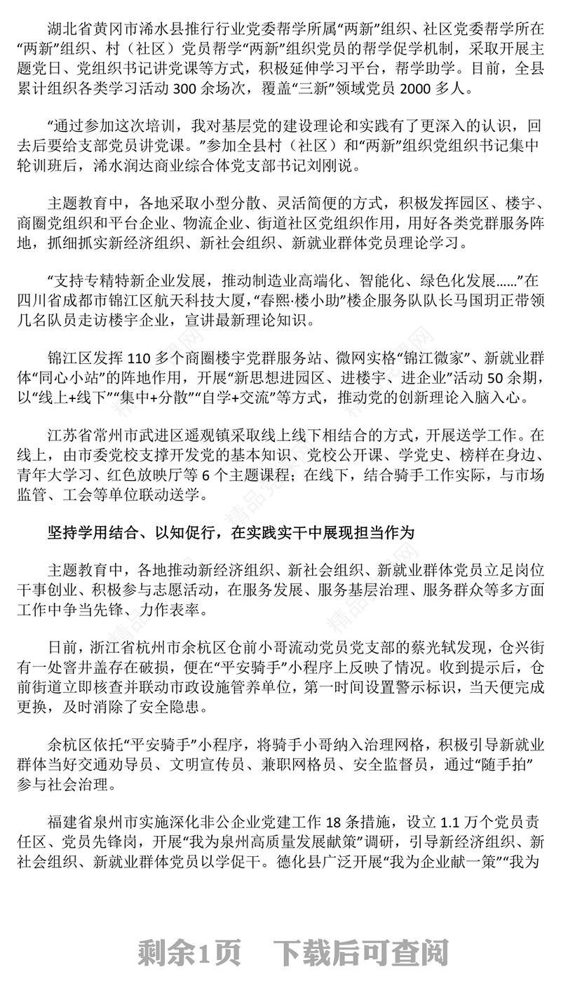 三新领域主题教育经验做法PPT红色精美主题教育微党课(讲稿)