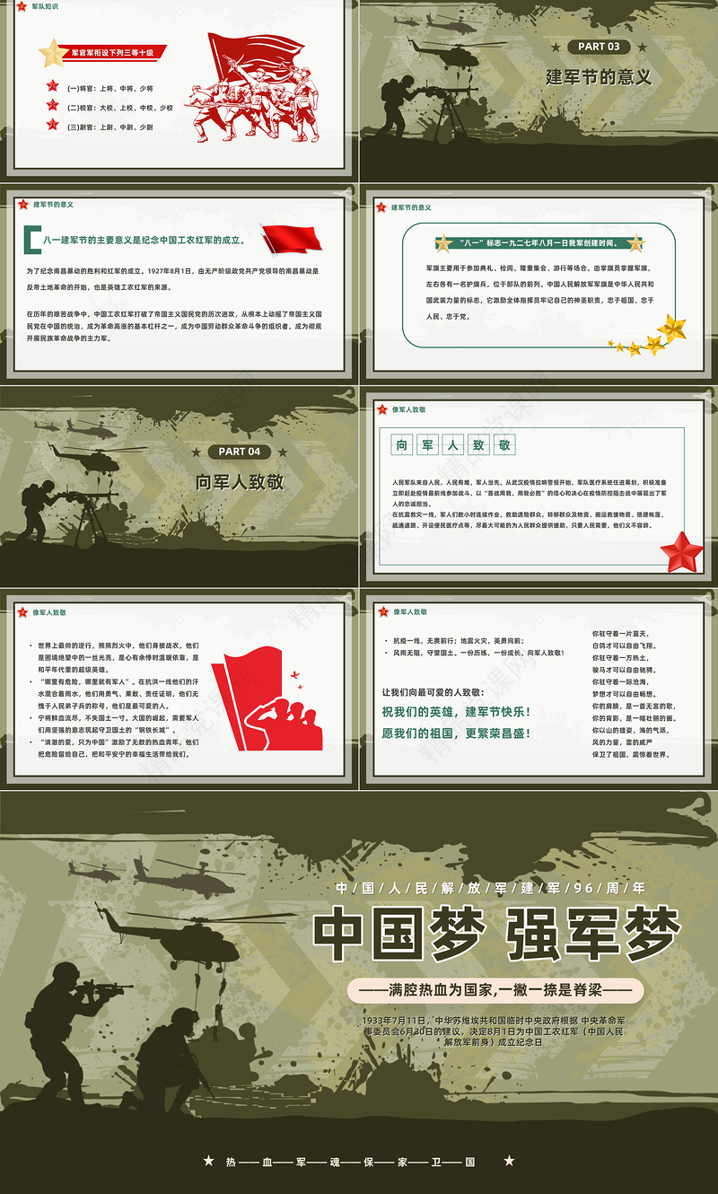 2024中国梦强军梦PPT简约风庆祝中国人民解放军建军96周年专题党课下载