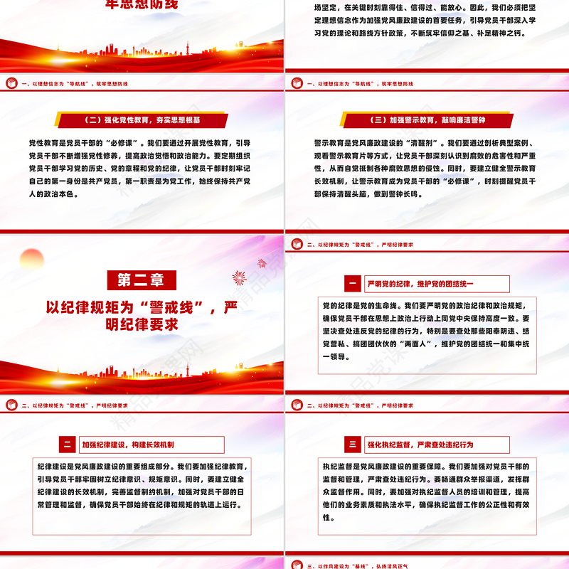 红色简洁新时代党风廉政建设要抓牢“五条线”PPT党课