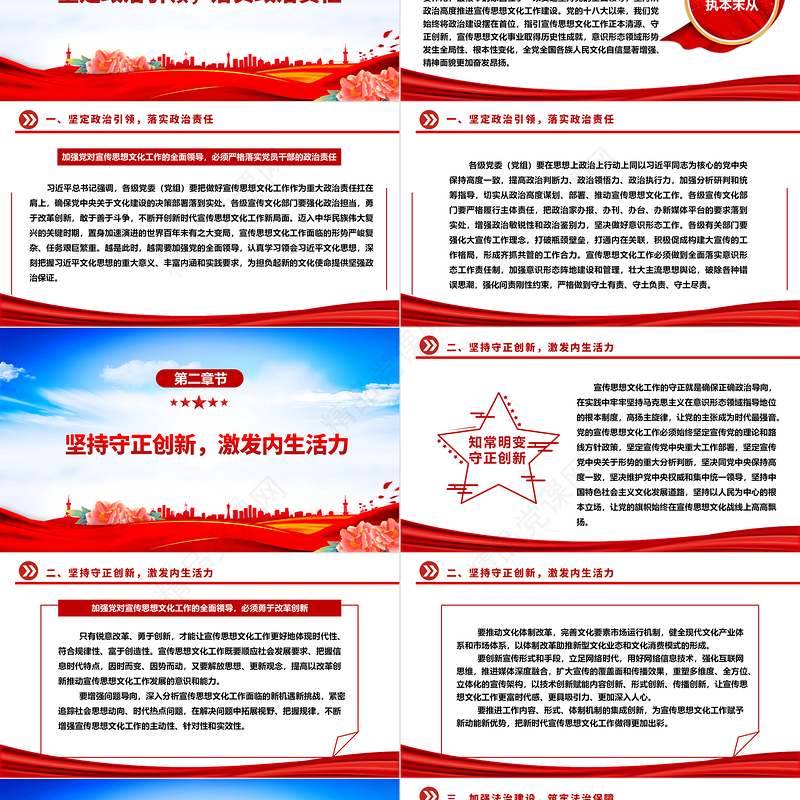 深刻巩固党对宣传思想文化工作的领导ppt红色党政全面贯彻习近平文化思想党组织专题党课课件