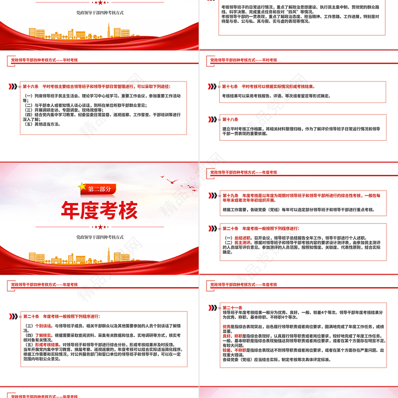 干部考核PPT红色简洁党政领导班子和领导干部四种考核方式专题微微党课课件