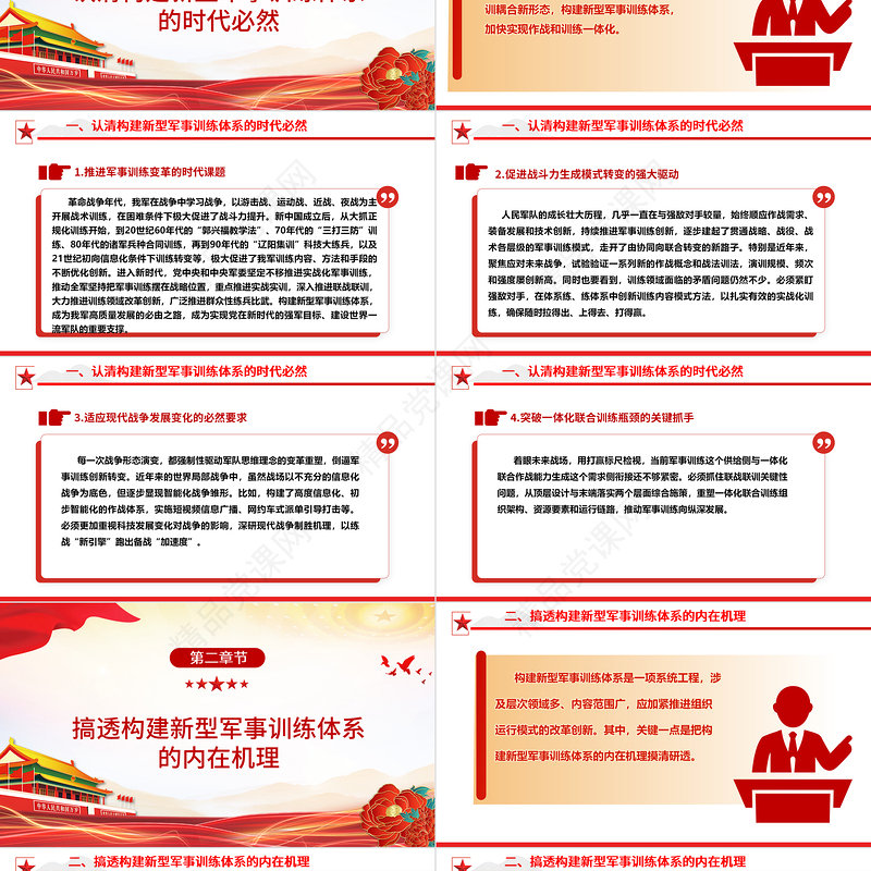 研究落实构建新型军事训练体系ppt红色简洁风学习习近平新时代强国强军思想军队党支部党群党员学习党课课件