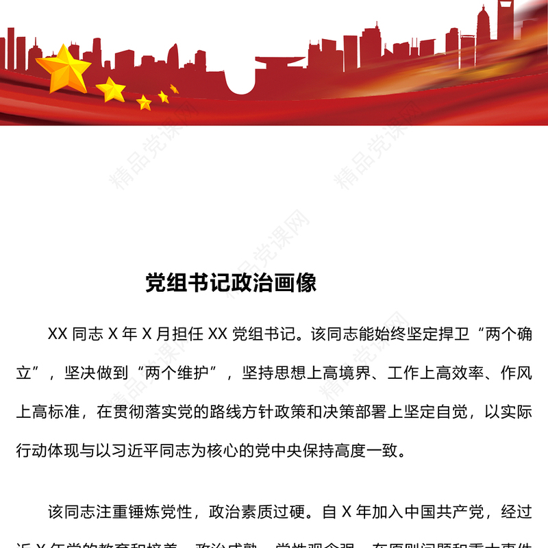 党组书记政治画像word模板