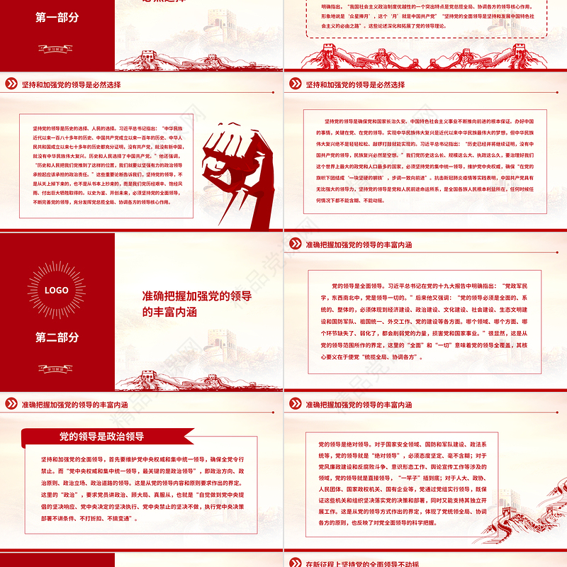 加强党的全面领导的战略指引PPT大气党建风学习《习近平谈治国理政》第四卷党课党建课件